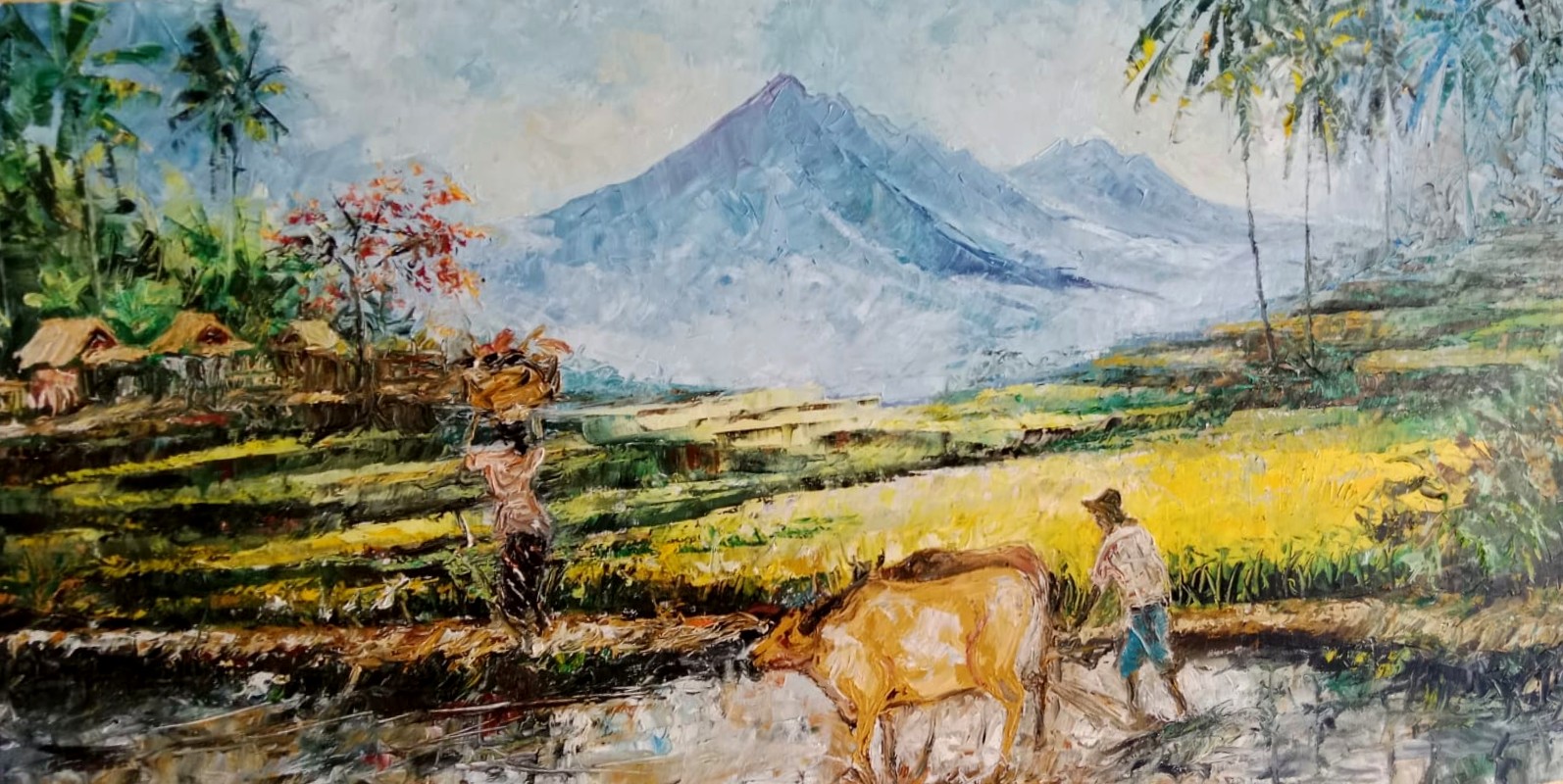 Rice Field with Cow - Acrylic on canvas